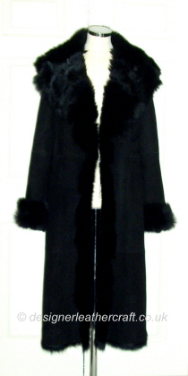 Calf Length Coat in Black on Black Toscana Shearling 